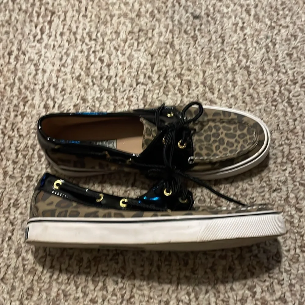Sperry Leopard Print Boat Shoes in Brown and Black - Picture 2 of 4